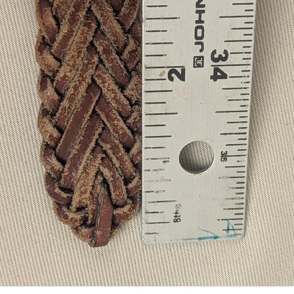 Sm Vintage Brown Braided Genuine Leather Belt Silver Buckle Woven Boho Unisex